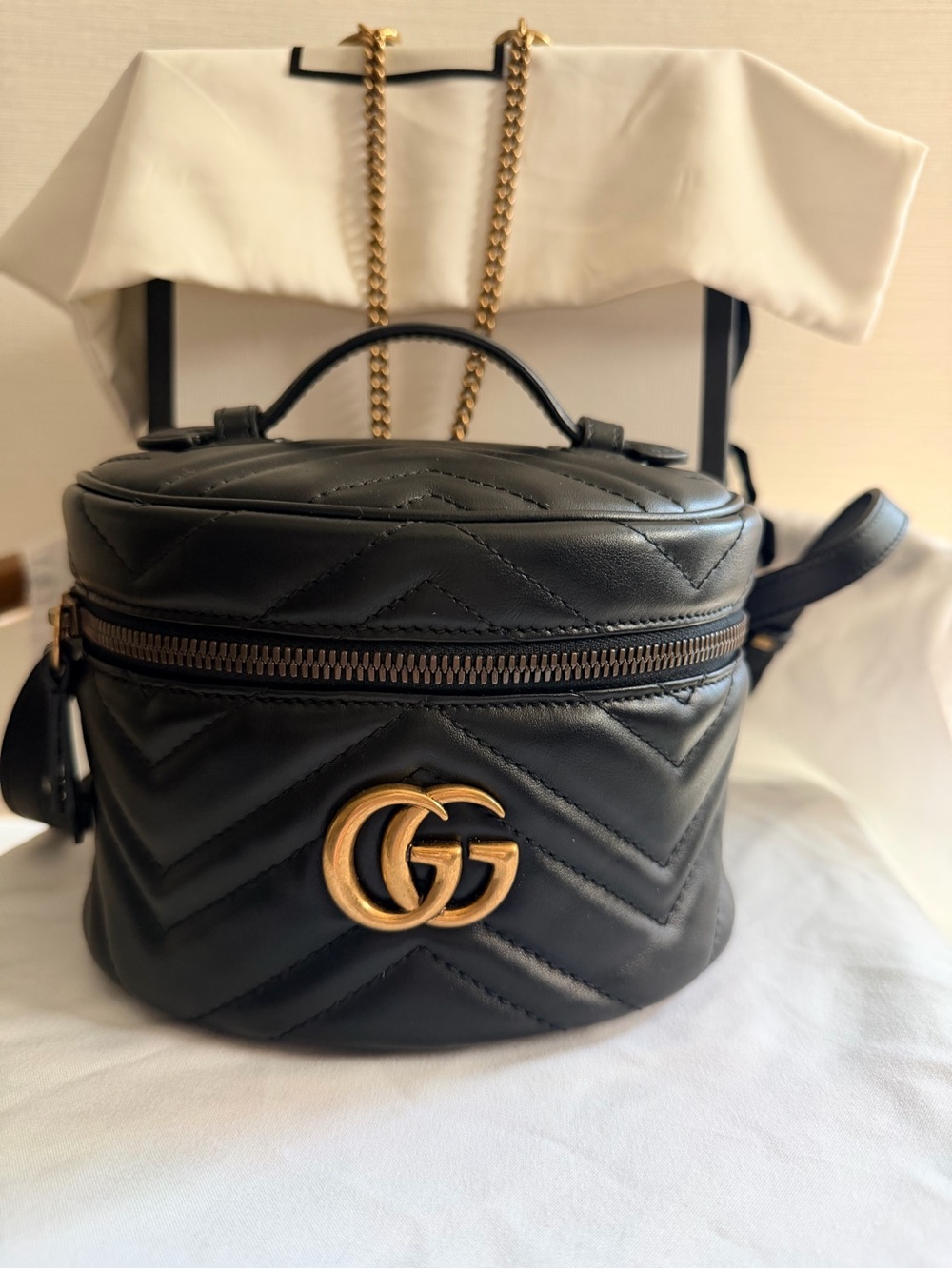 Gucci Black Quilted Leather Mini Vanity Bag with Gold GG